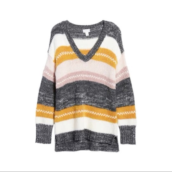 Caslon Sweaters - Caslon Mixed Stripe V-Neck Pullover